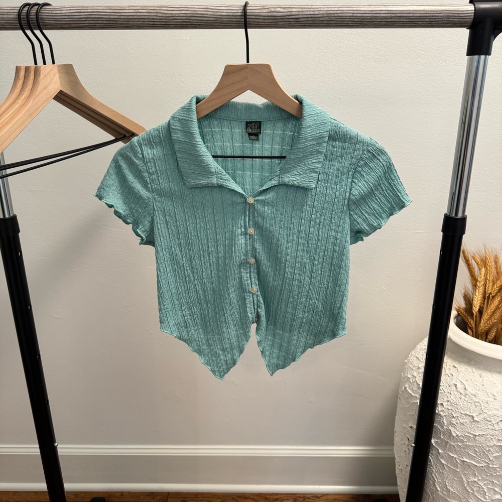 Wild Fable Teal Collared Crop Top